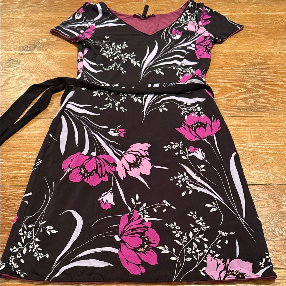 White House Black Market Floral Mini Dress in Black and Pink